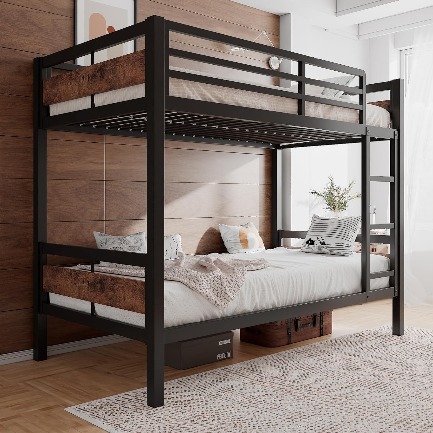 Honfach Twin Over Twin Bunk Bed, Heavy Duty Metal Frame, Full-Length ... with Twin Heavy Duty Bunk Beds For Adults