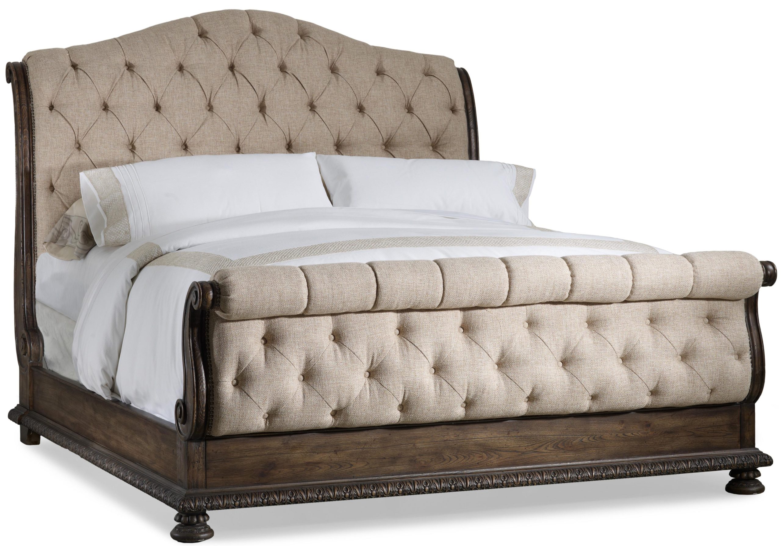 Hooker Furniture Rhapsody King Size Tufted Sleigh Bed With Exposed Wood ... intended for King Size Sleigh Bed Dimensions