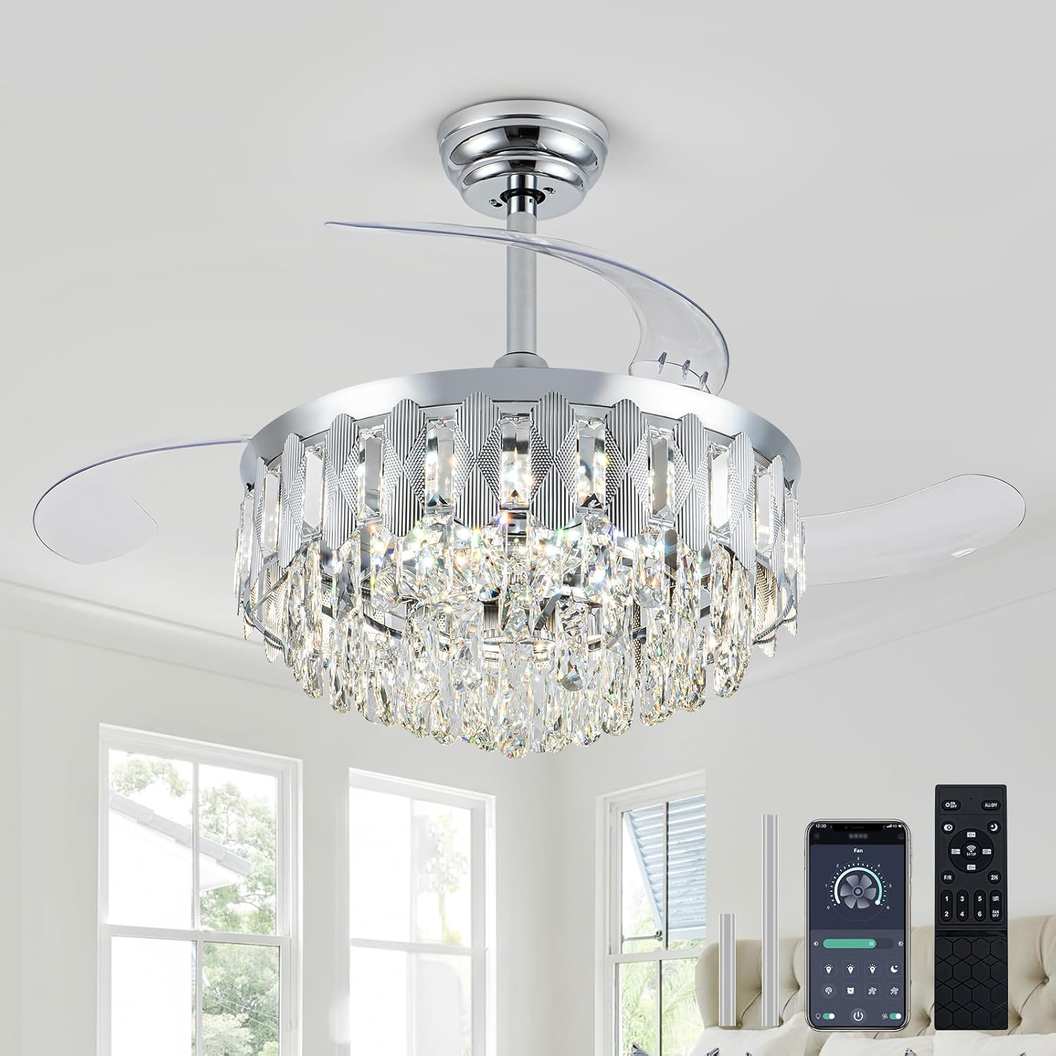 Illus Illumination 36In Fandelier Ceiling Fans With Light, Modern ... inside Maximizing airflow and ambiance with bedroom chandelier ceiling fans
