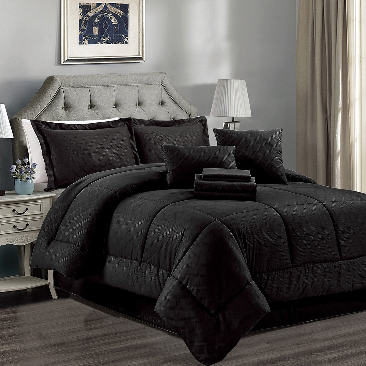 Jml Black California King Comforter Set - 10 Pieces Bedding Set Bed In ... intended for Exploring the timeless appeal of black king size bedding sets
