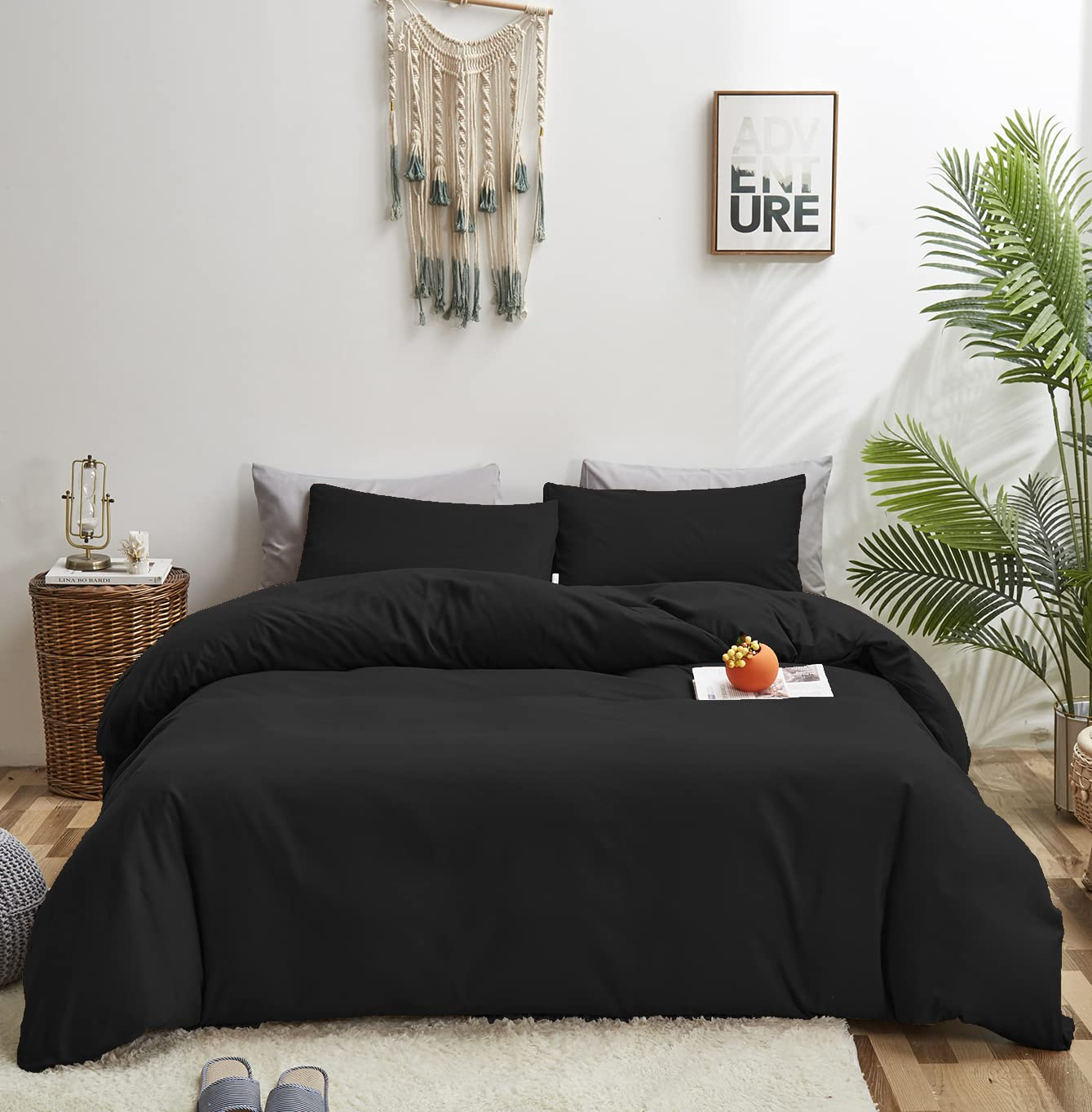 Karever Black Comforter Full Plain Black Bedding Pure Black Full Size ... inside Black Full Size Bed Set
