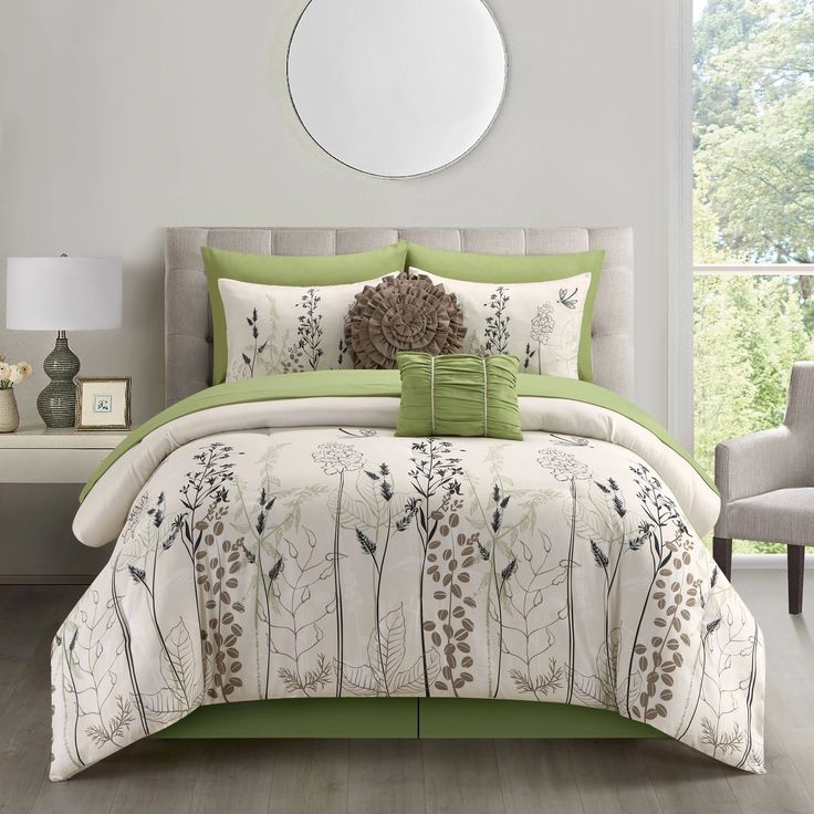 Lanco Olive Floral 10 Piece Comforter Set Green/White, Bed Size King ... for Creating Peaceful Sleep Spaces with White and Green Linens