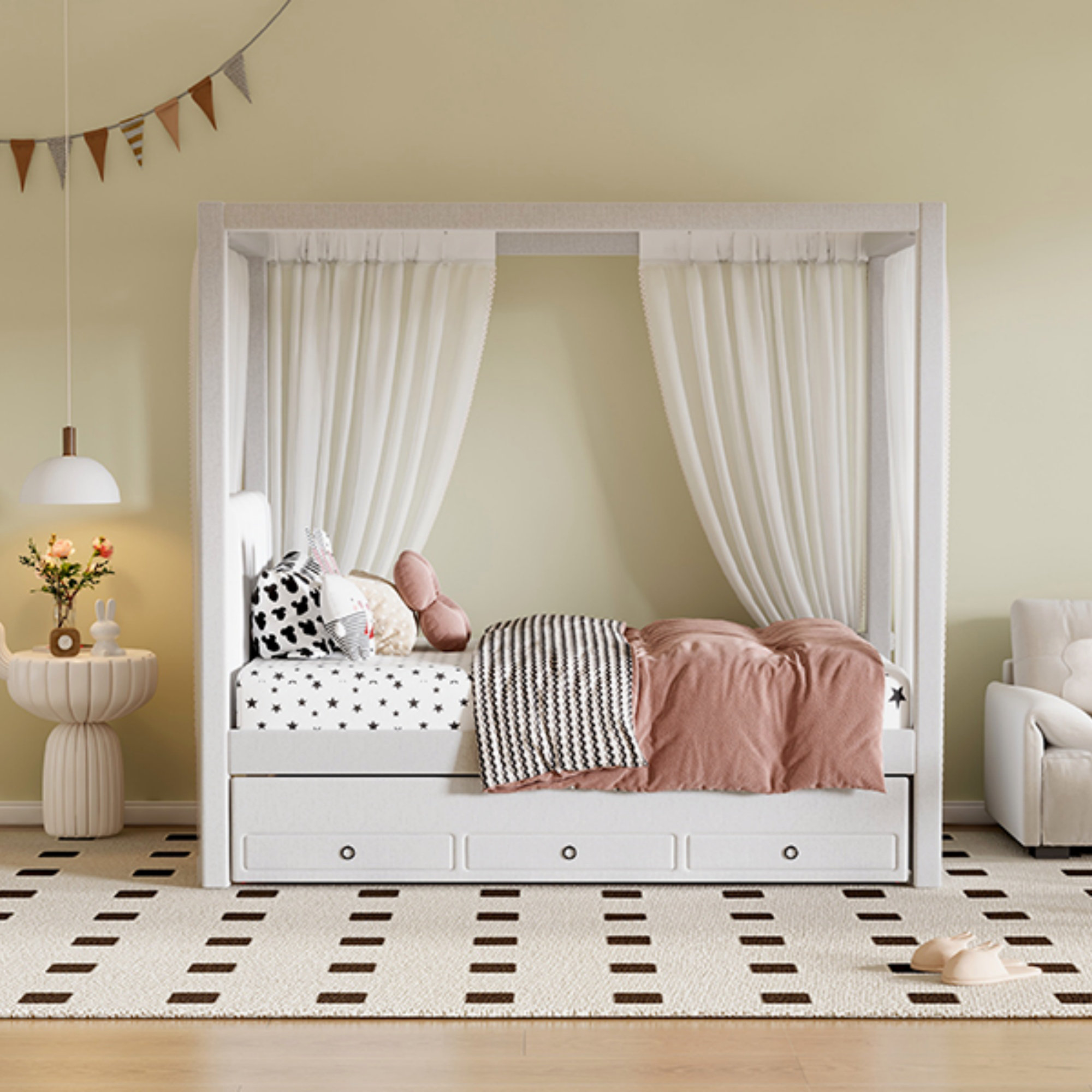 Latitude Run® Twin Size Upholstery Canopy Platform Bed With Trundle And ... intended for How to Choose the Perfect Twin Canopy Bed with Trundle for Your Space