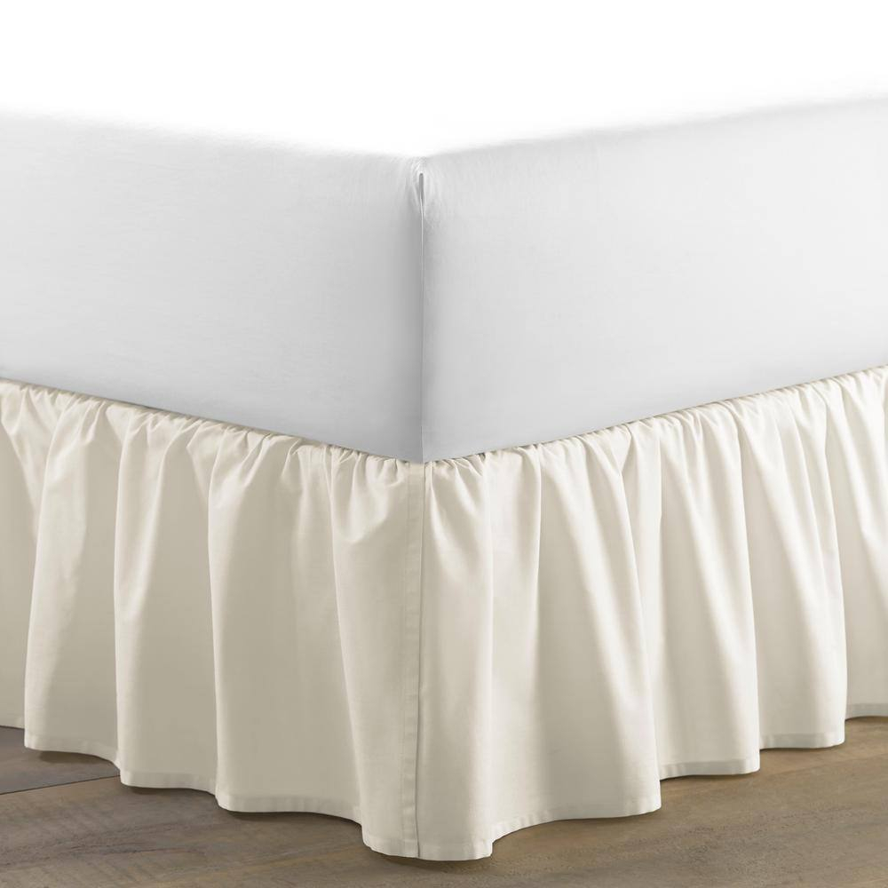 Laura Ashley 14.5 In. Beige Solid Ruffled Twin Cotton Bed Skirt 213143 ... inside Bedskirts For Twin Size Beds