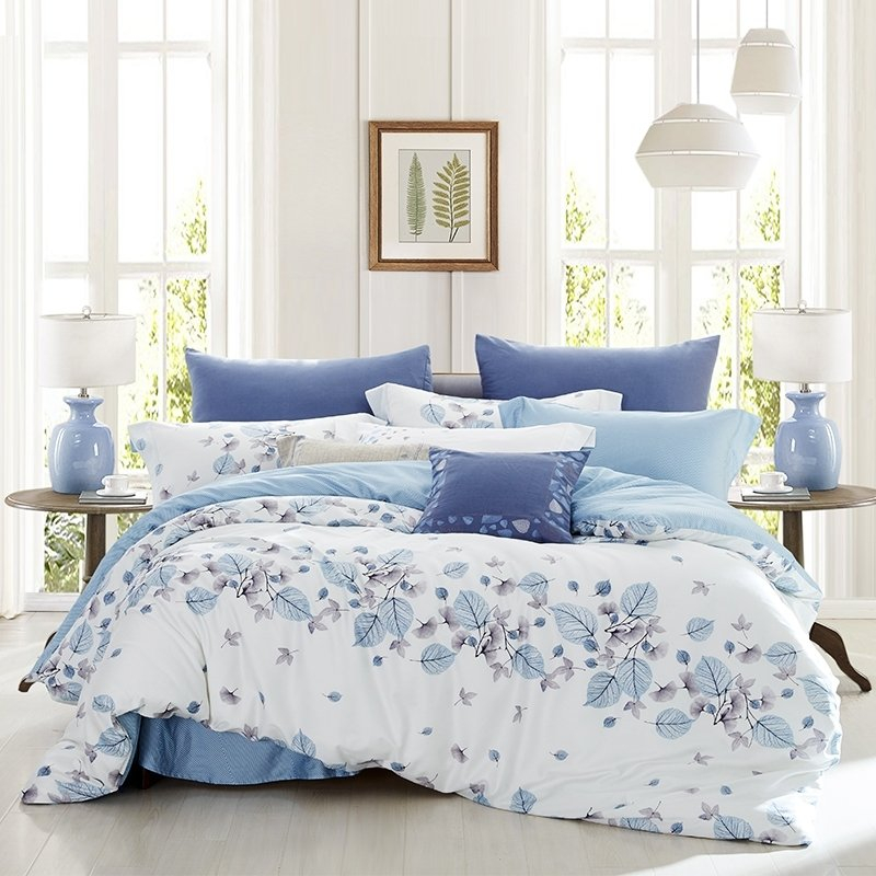 Light Blue Gray And White Vintage Leaf Soft Full, Queen Size Bedding ... with Light Blue And White Bedding