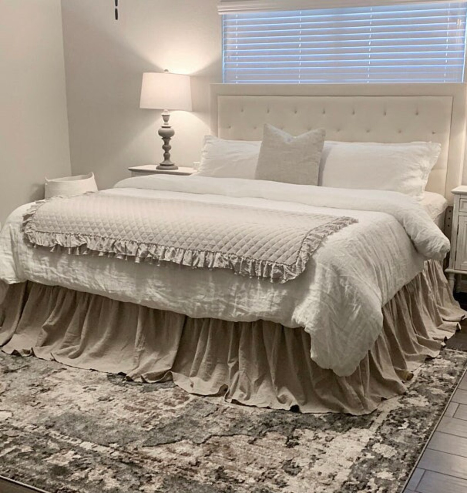 Linen Dust Ruffle Bed Skirt Stone Washed Super Soft Queen King - Etsy within Linen Dust Ruffle Bed Skirt