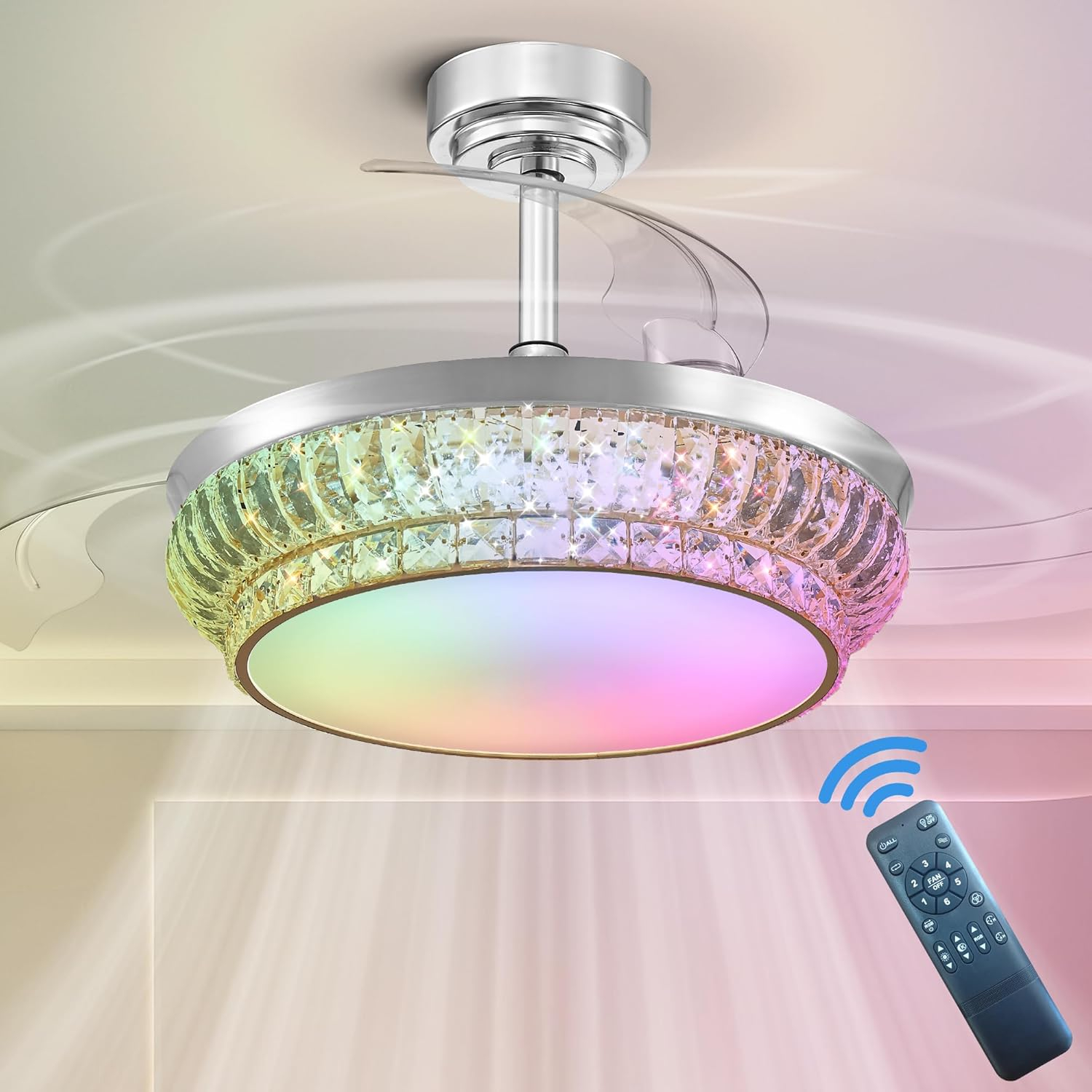 Lodadra Modern Fandelier Ceiling Fan With Light And Remote, 42”Gold ... regarding Chandelier Ceiling Fan For Bedroom