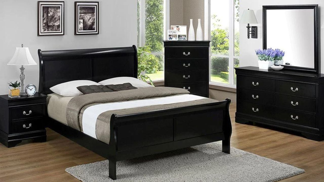 Louis Philippe Full Size Bedroom Set - Black | Home Furniture with regard to Black Bedroom Furniture Sets Full Size