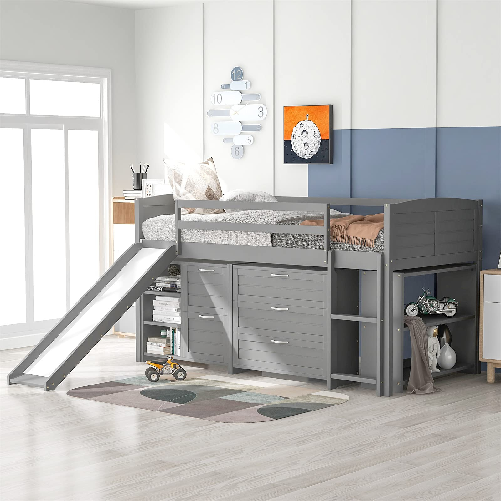 Low Loft Bed With Slide And Storage Twin Loft Bed | Desertcart Egypt regarding Loft Bed With Slide And Storage