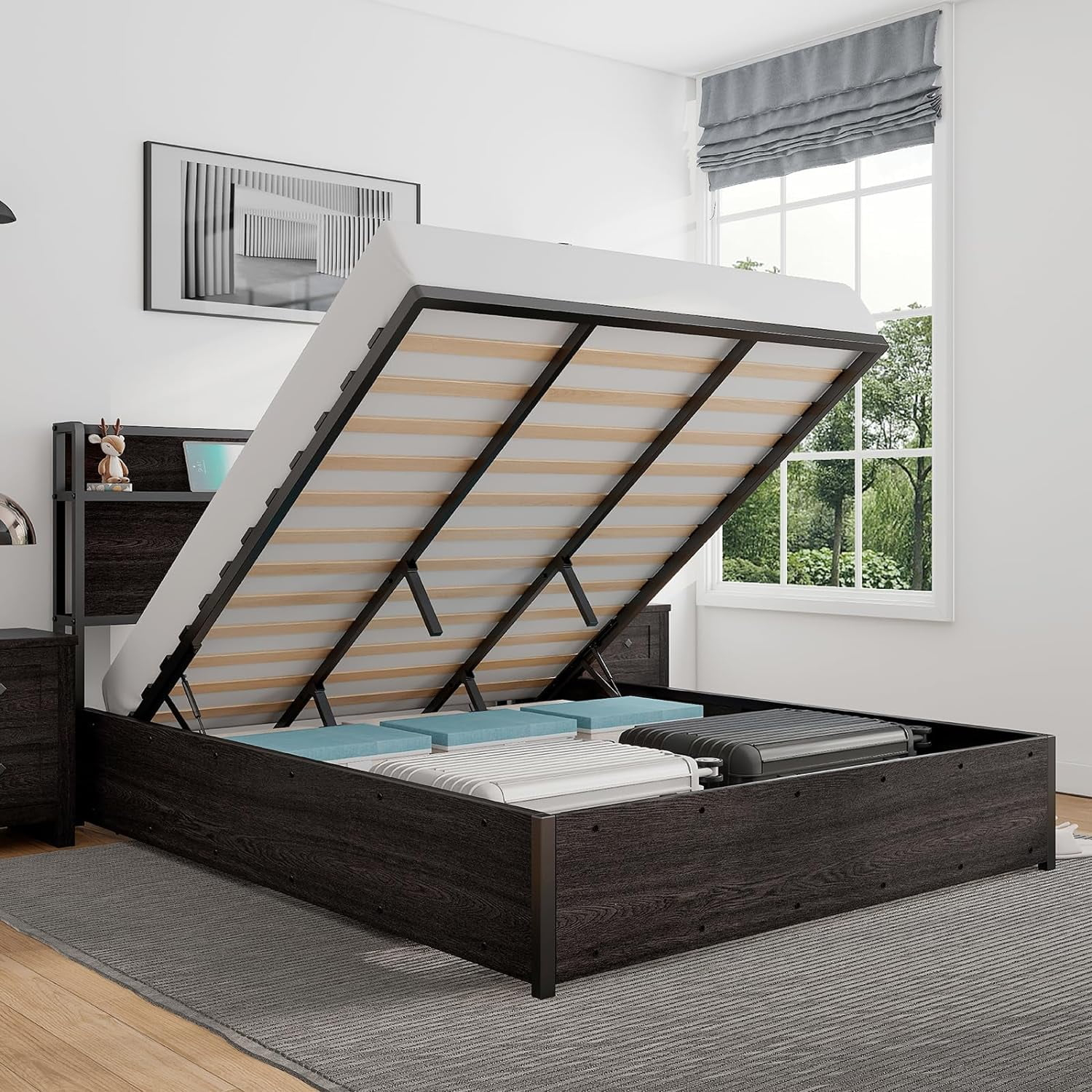 Luxoak King Size Lift Up Storage Bed, Wood Platform Bed Frame With ... with King Platform Bed With Headboard Storage