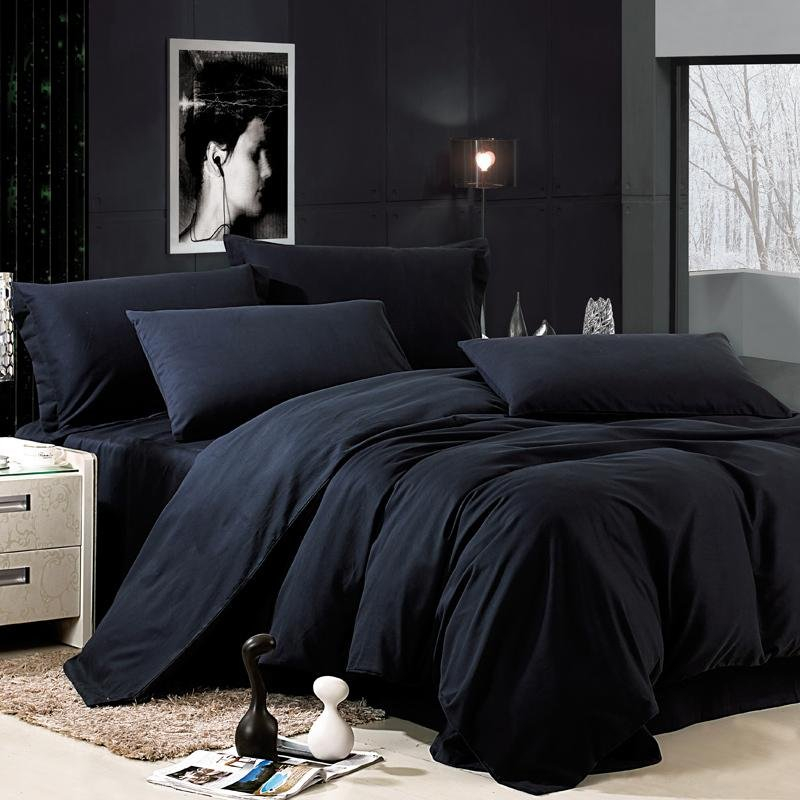 Luxury All Black Solid Pure Color Simply Shabby Chic Damask Full, Queen ... for Everything you need to know about black queen size bed sets and care