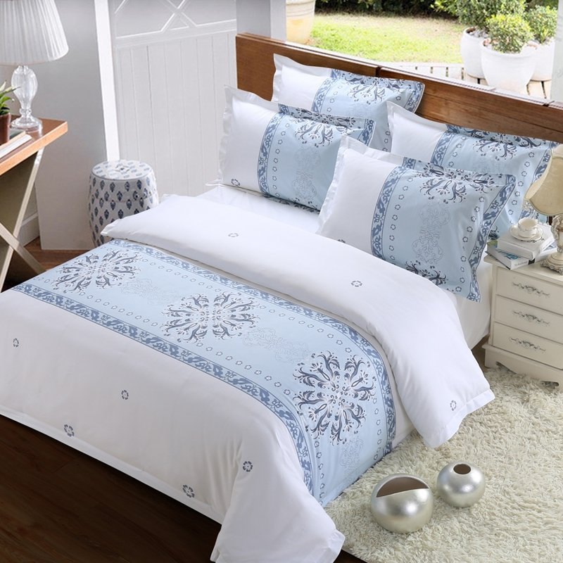 Luxury Light Blue And White Bohemian Tribal Print Modern Chic Hotel ... with Light Blue And White Bedding