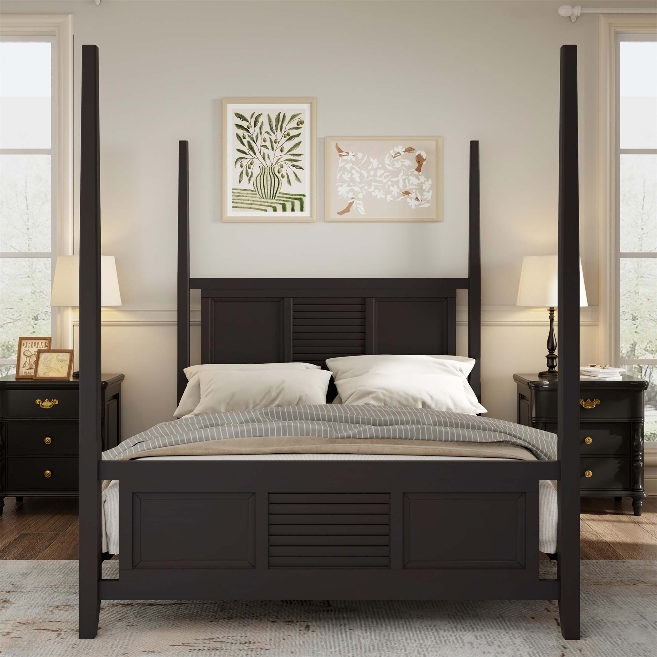 Marissa Furniture Traditional King Size Solid Wood Four Poster Bed With ... intended for What Is A Four Poster Bed