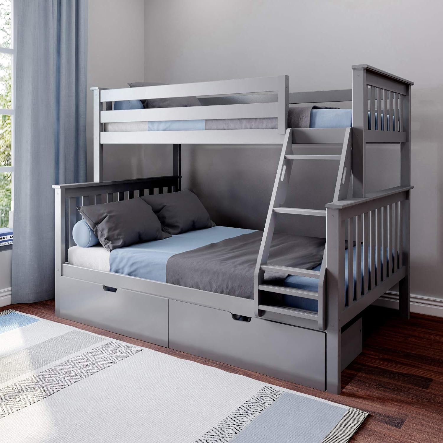 Max & Lily Solid Wood Twin Over Full Bunk Bed With Under Bed Storage ... pertaining to Bunk Bed With Under Storage