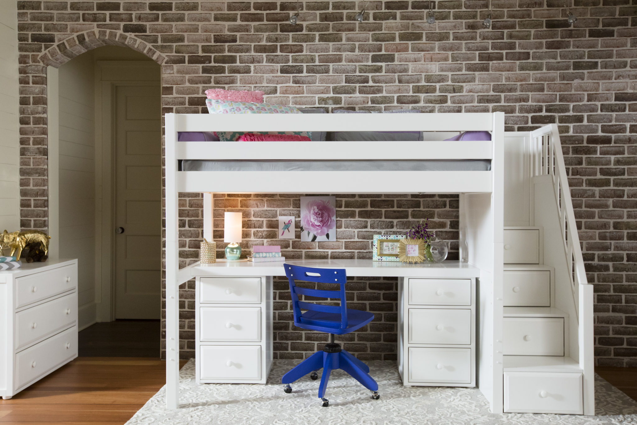 Maxtrix Twin High Loft Bed With Stairs, Desk And Dressers (White ... intended for Transforming tiny rooms with multi-functional loft bed desk and dresser units