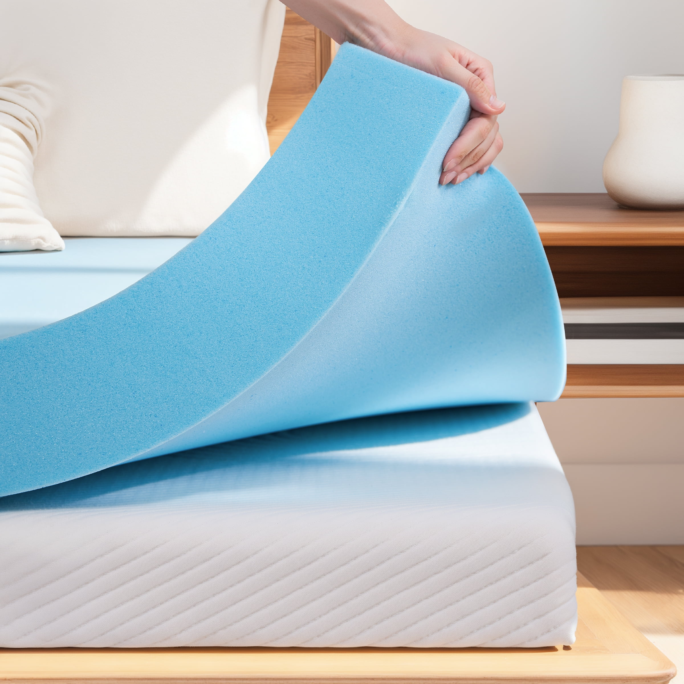 Memory Foam Mattress Topper -4 Inch Thick Gel Infused Cooling Mattress ... in 4 Inch Memory Foam Mattress Topper Full Size