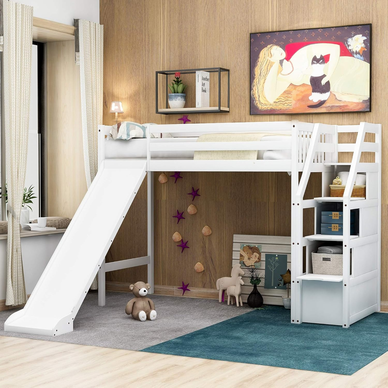 Meritline Twin Loft Bed With Slide And Drawers, Wood Philippines | Ubuy regarding Creative storage ideas integrated into loft bed slide designs for kids