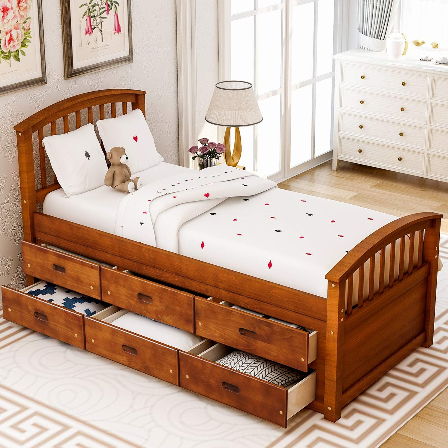 Meritline Wood Twin Bed With Storage Platform, 6 Drawers & India | Ubuy within Platform twin bed with hidden storage ideas for modern bedrooms