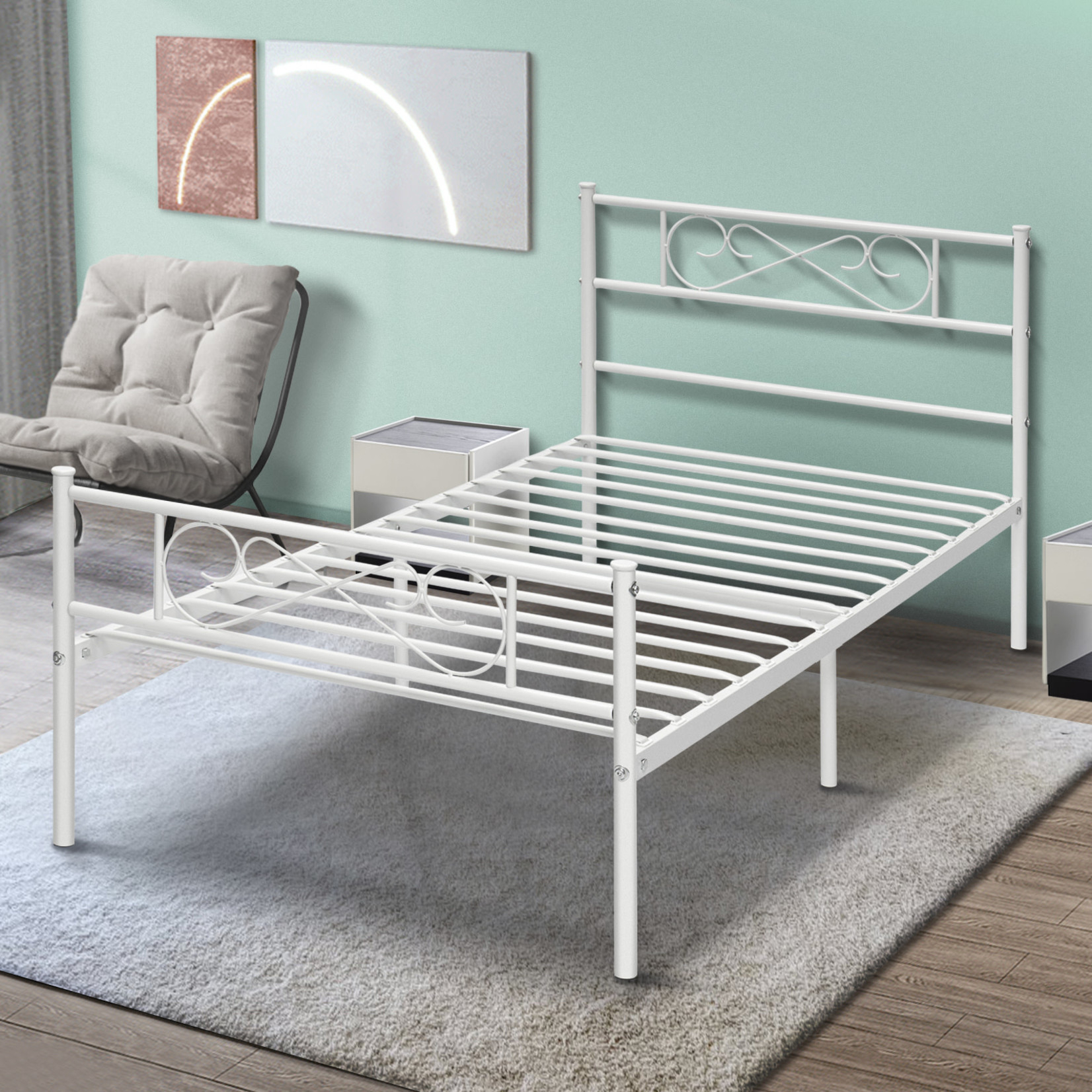 Metal Platform Bed Frame - Twin - White - Top Notch Dfw, Llc pertaining to Metal Bed Frame For Twin