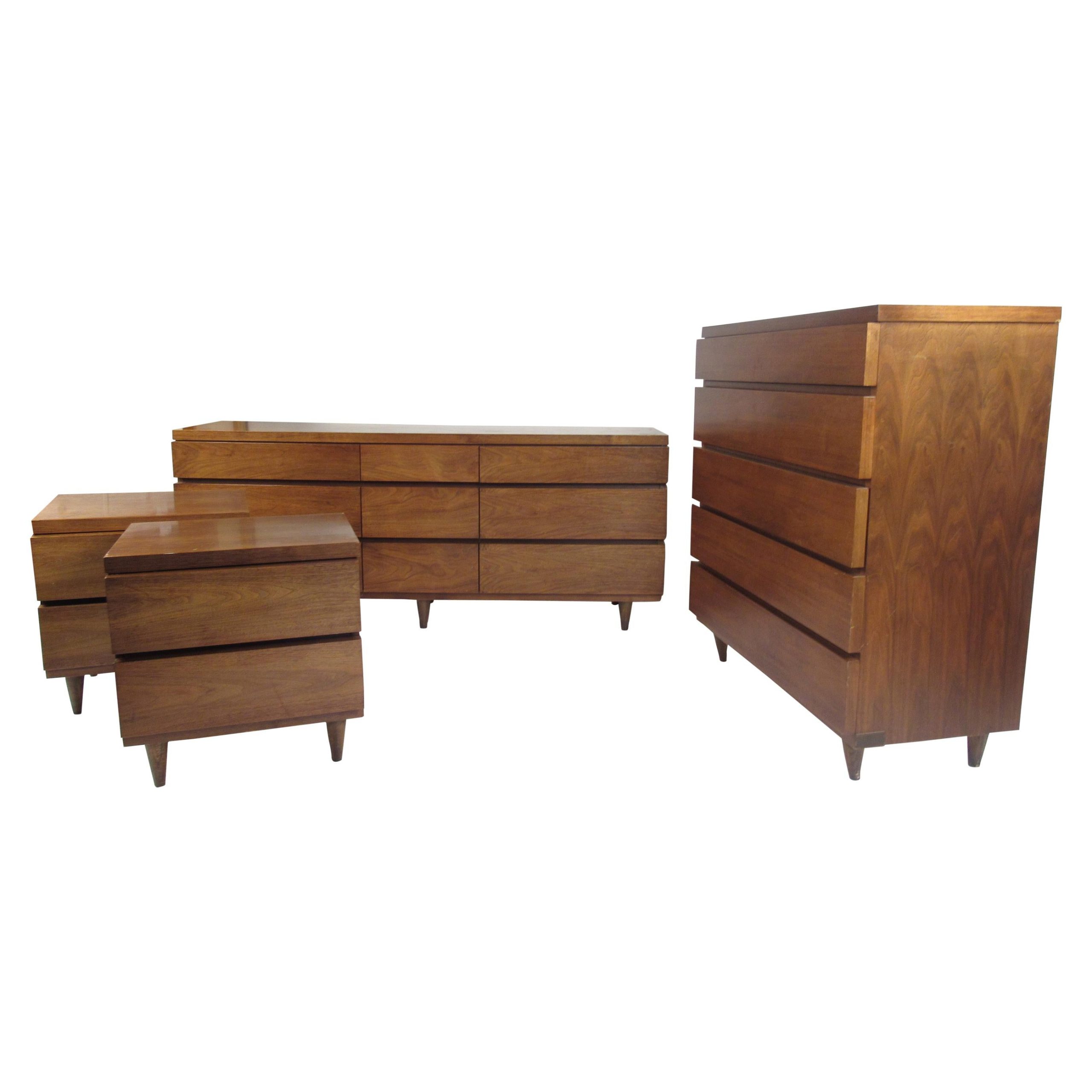Mid-Century Modern Walnut And Oak Bedroom Set By Kroehler At 1Stdibs throughout Mid Century Modern Bedroom Furniture Set