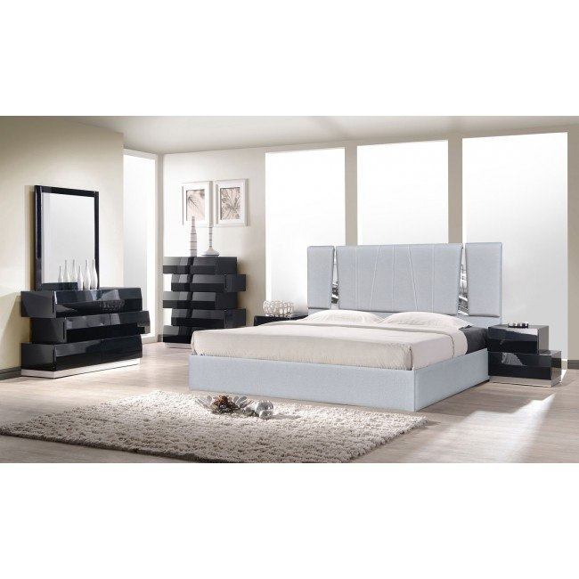 Milan Black Bedroom Set W/ Matisse Silver Grey Bed Jm Furniture ... for Silver And Black Bedroom Set