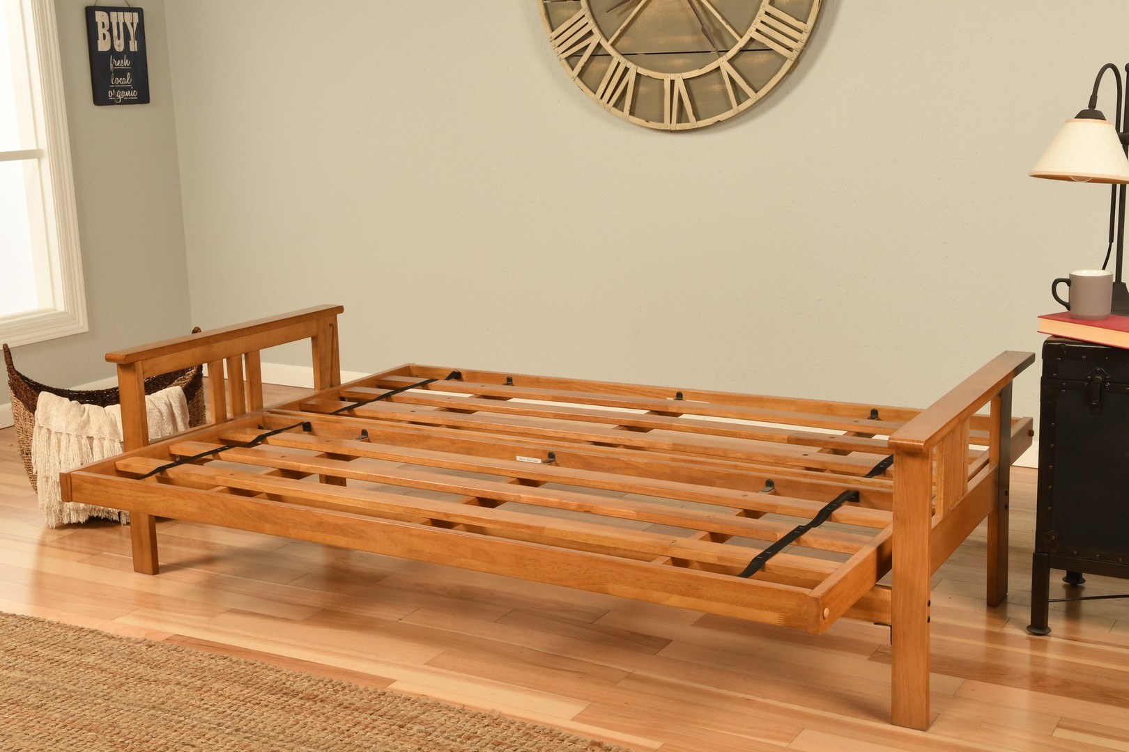 Monterey Queen Wood Frame With Futon Mattress Butternut Finish - Futon ... with regard to Queen Futon Frame With Mattress