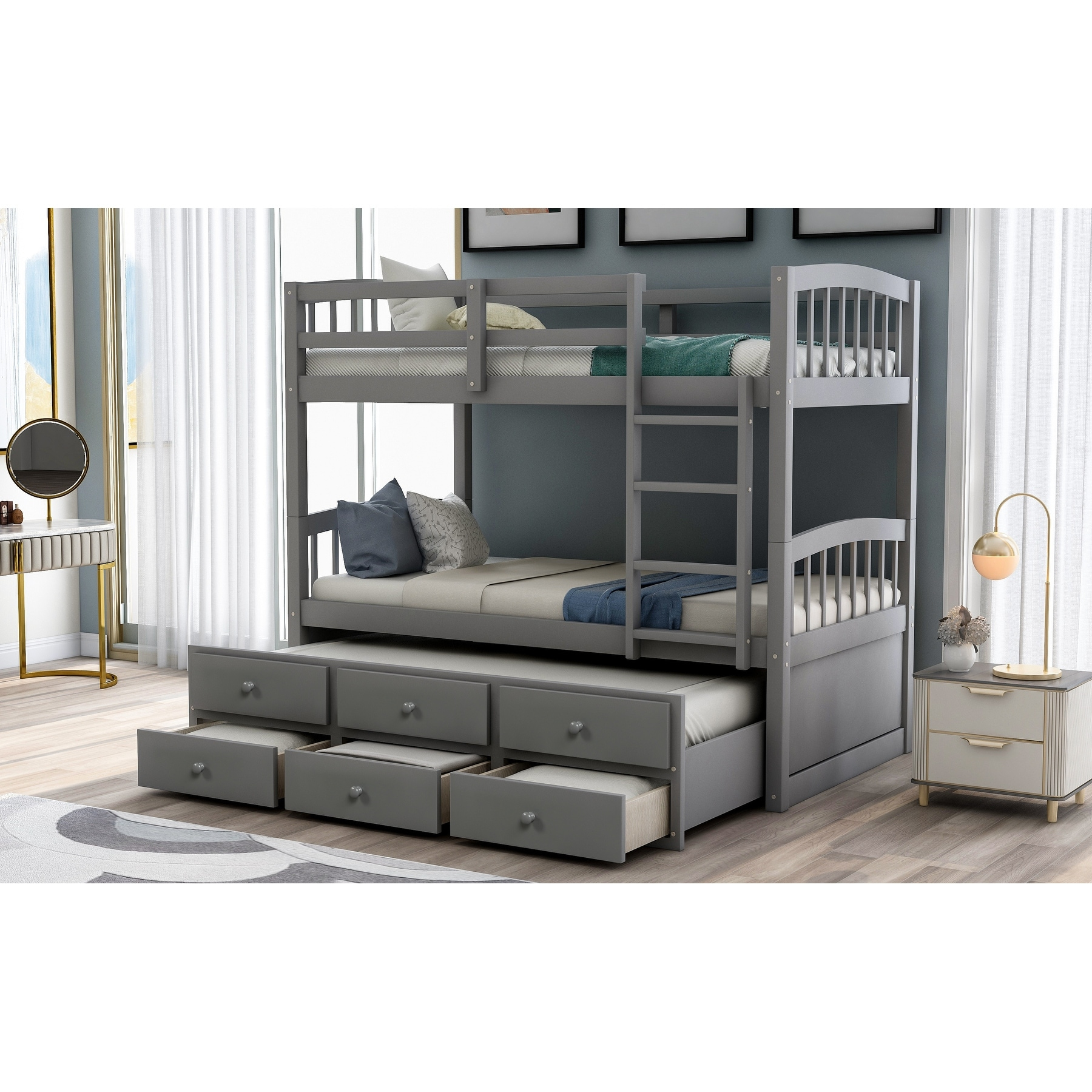 Multifunctional Trundle Bunk Bed With Drawers - Bed Bath & Beyond ... within Cost-effective bedroom solutions using full bunk beds with trundle configurations