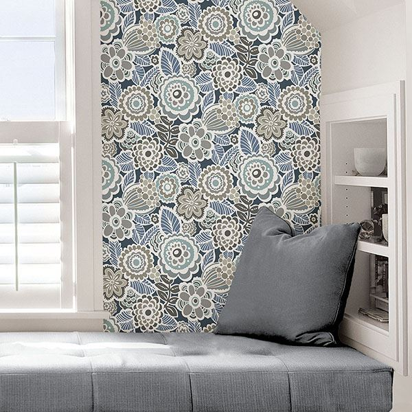 Nu3041 - Dream On Navy Peel & Stick Wallpaper - By Nuwallpaper regarding Long-term durability and maintenance tips for navy blue peel and stick wallpaper