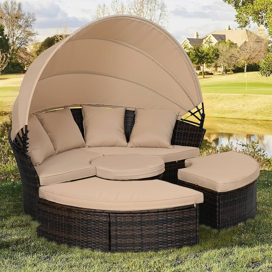 Outdoor Patio Daybed With Canopy Alfordson Outdoor Sun Lounge Round inside Creating comfortable outdoor living spaces using round canopy daybeds