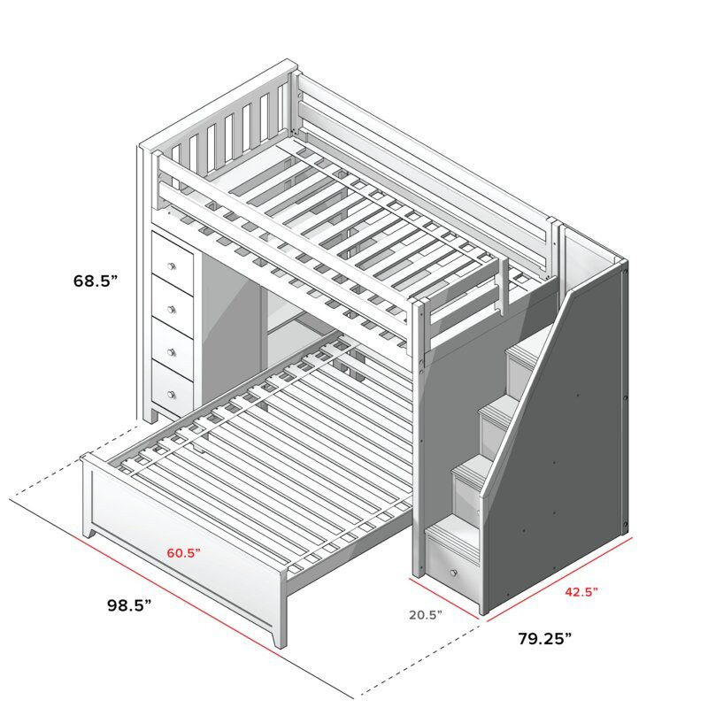 Oxford 1-Twin Loft Bunk Bed With Stairs And Storage In Grey with regard to Loft Bunk Bed With Stairs