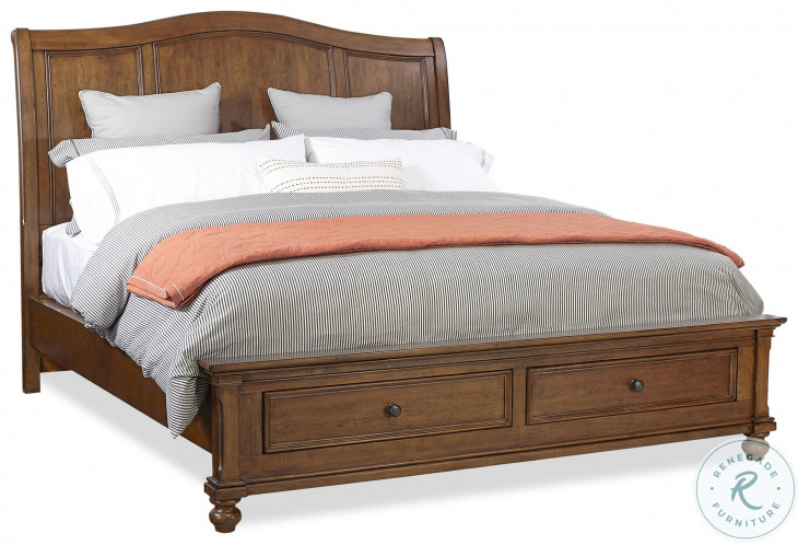 Oxford Whiskey Brown King Sleigh Storage Bed From Aspen Home | Coleman ... with King Sleigh Bed With Storage