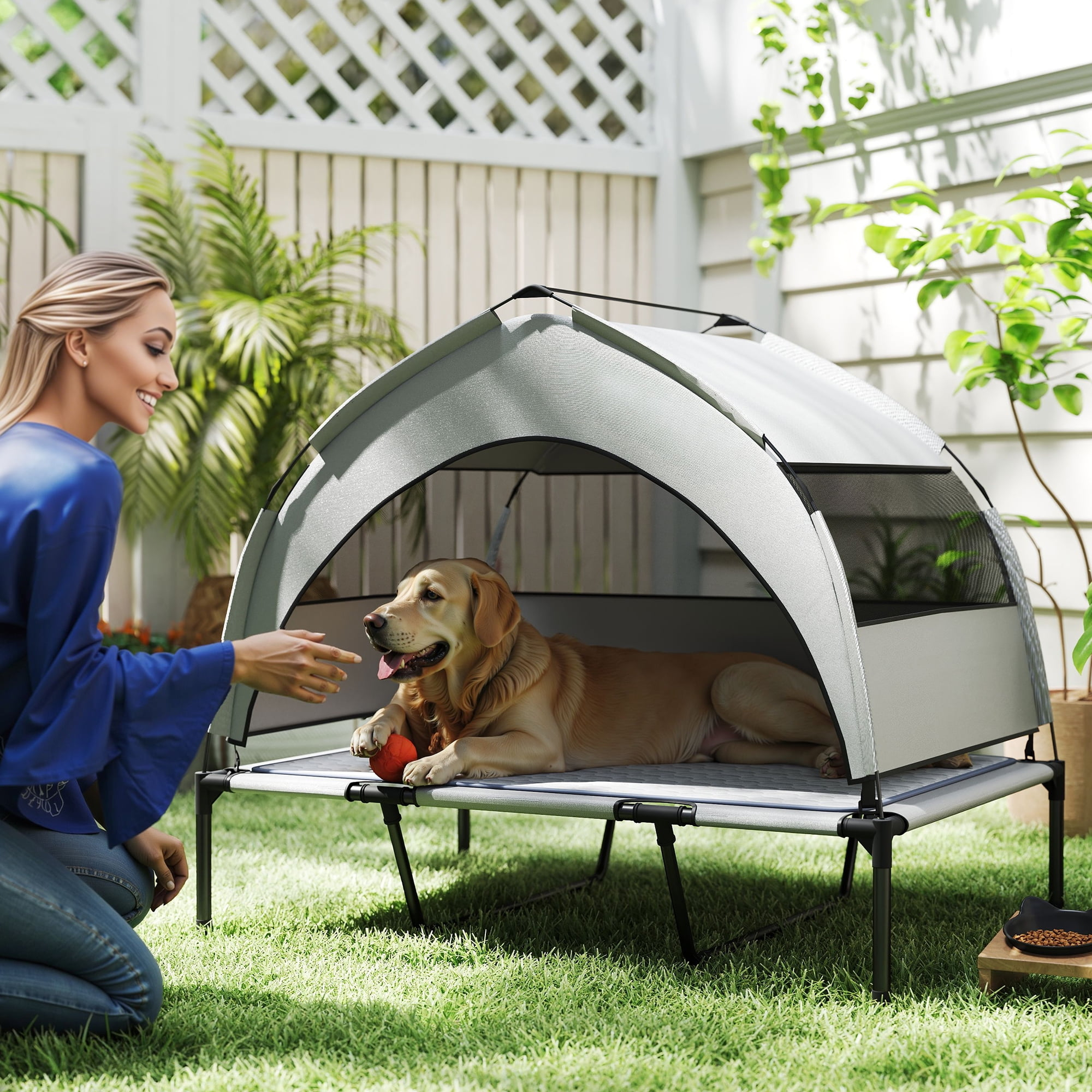 Pawhut Elevated Dog Bed, Portable Raised Pet Bed With Removable Canopy ... pertaining to Expert Insights on Choosing the Right Size Raised Bed for Your Dog's Wellness