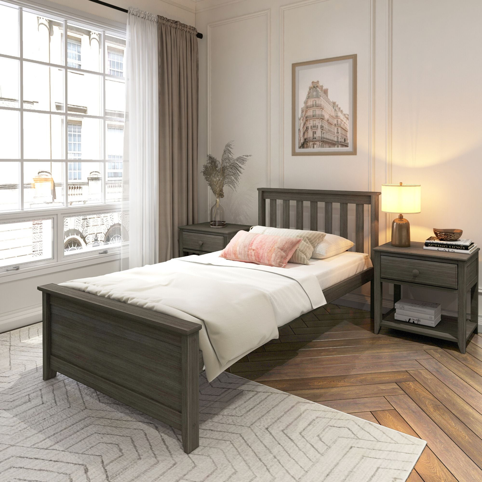 Plank+Beam Solid Wood Twin Bed Frame With Headboard, Classic Twin Size ... for How to choose the right wood type for your twin bed frame and headboard combination