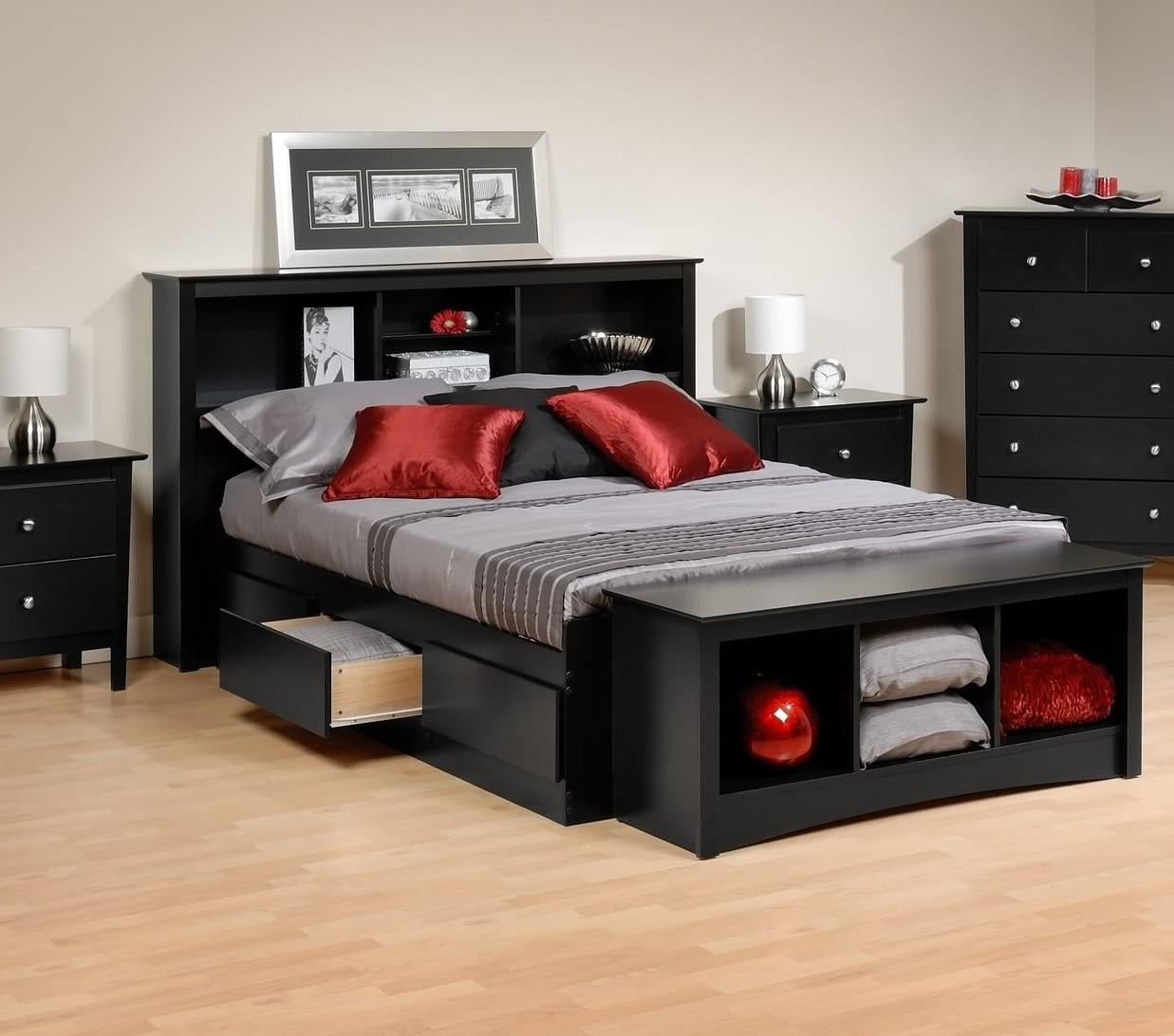 Platform Storage Bed W/ Bookcase Headboard-Bed Size:queen,Color:black ... intended for How to Choose the Perfect Bed with Storage Queen Size for Your Bedroom Setup