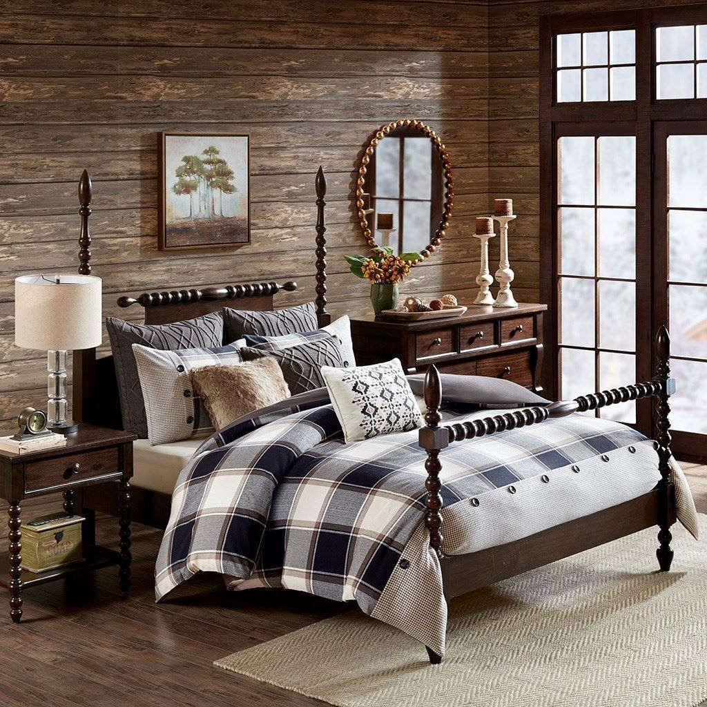 Posh Brown & Black Plaid Urban Cabin Oversized Comforter Set And Deco ... regarding Black And Brown Bed Set