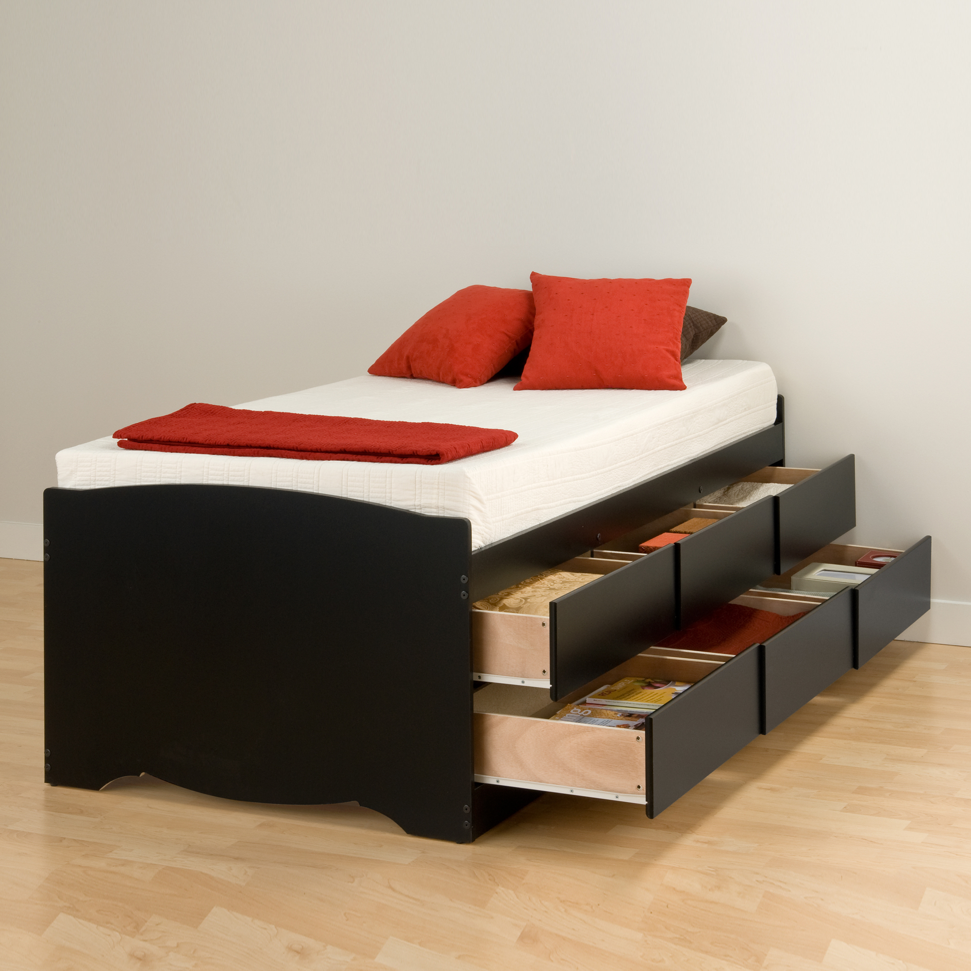 Prepac Manufacturing Ltd Black Tall Twin Captain's Platform Storage Bed ... with Platform Twin Bed With Storage