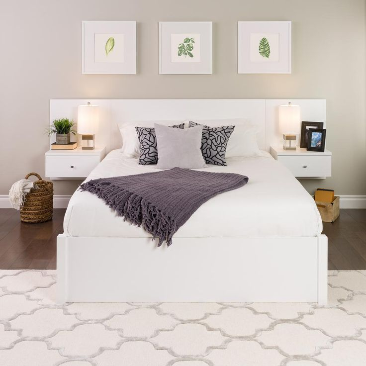 Prepac White Floating Queen Headboard With Nightstands Whhq-0520-2K ... in Headboard With Floating Side Tables