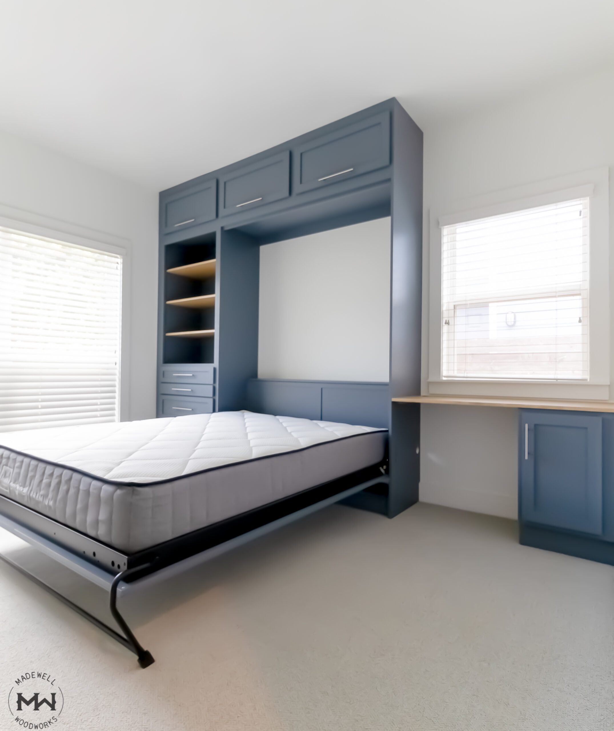 Queen Craftsman Murphy Bed With Natural Shelves And Desk - Madewell ... intended for Built In Murphy Bed With Desk