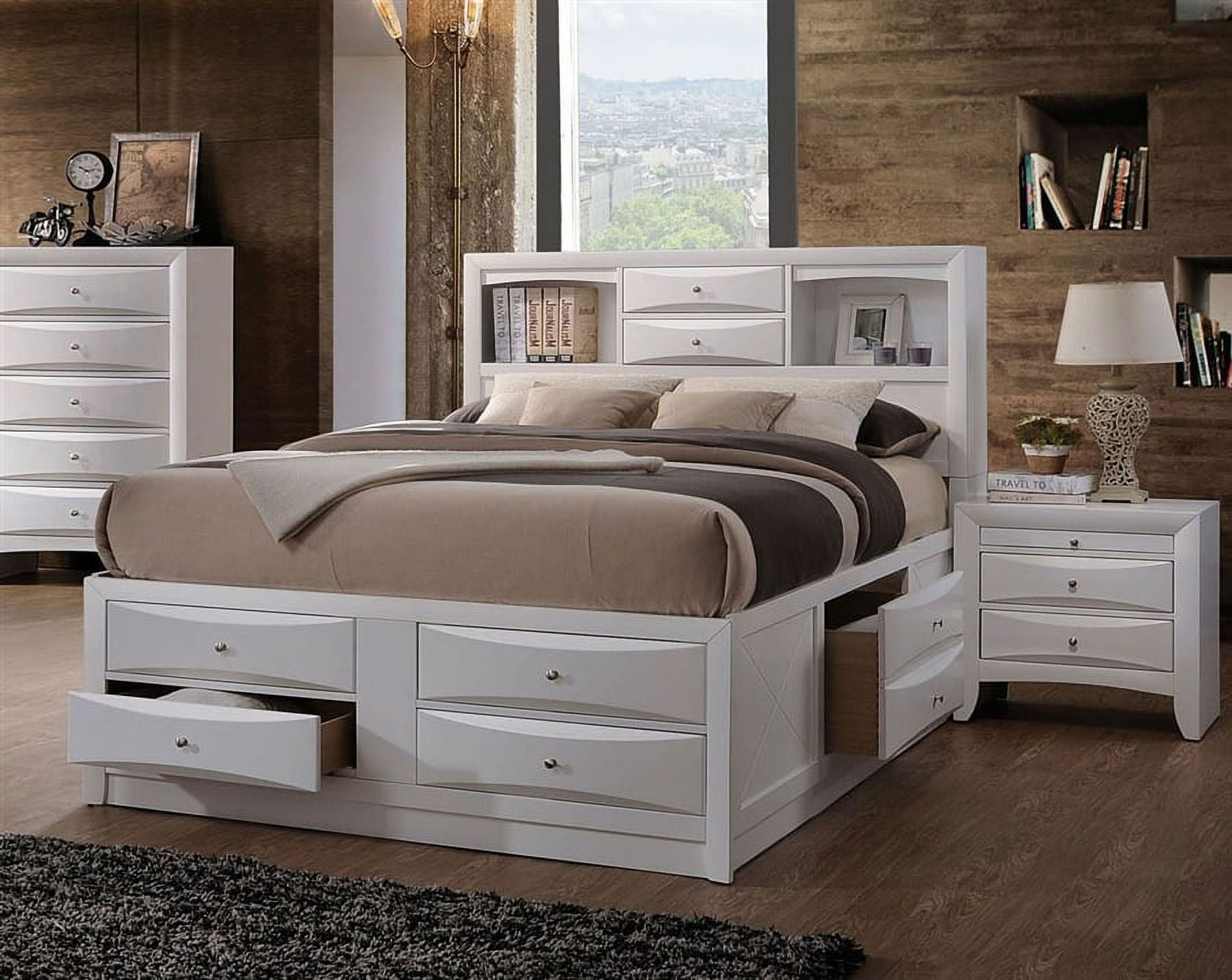 Queen Size Wooden Platform Bed Frame With Storage Drawers And Headboard ... regarding Queen Bed Frame Platform With Storage