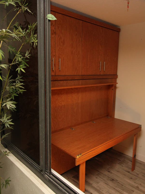 Real Wood Crafted Murphy Wall Bed In A Space-Saving Horizontal Style ... inside Horizontal Wall Bed With Desk