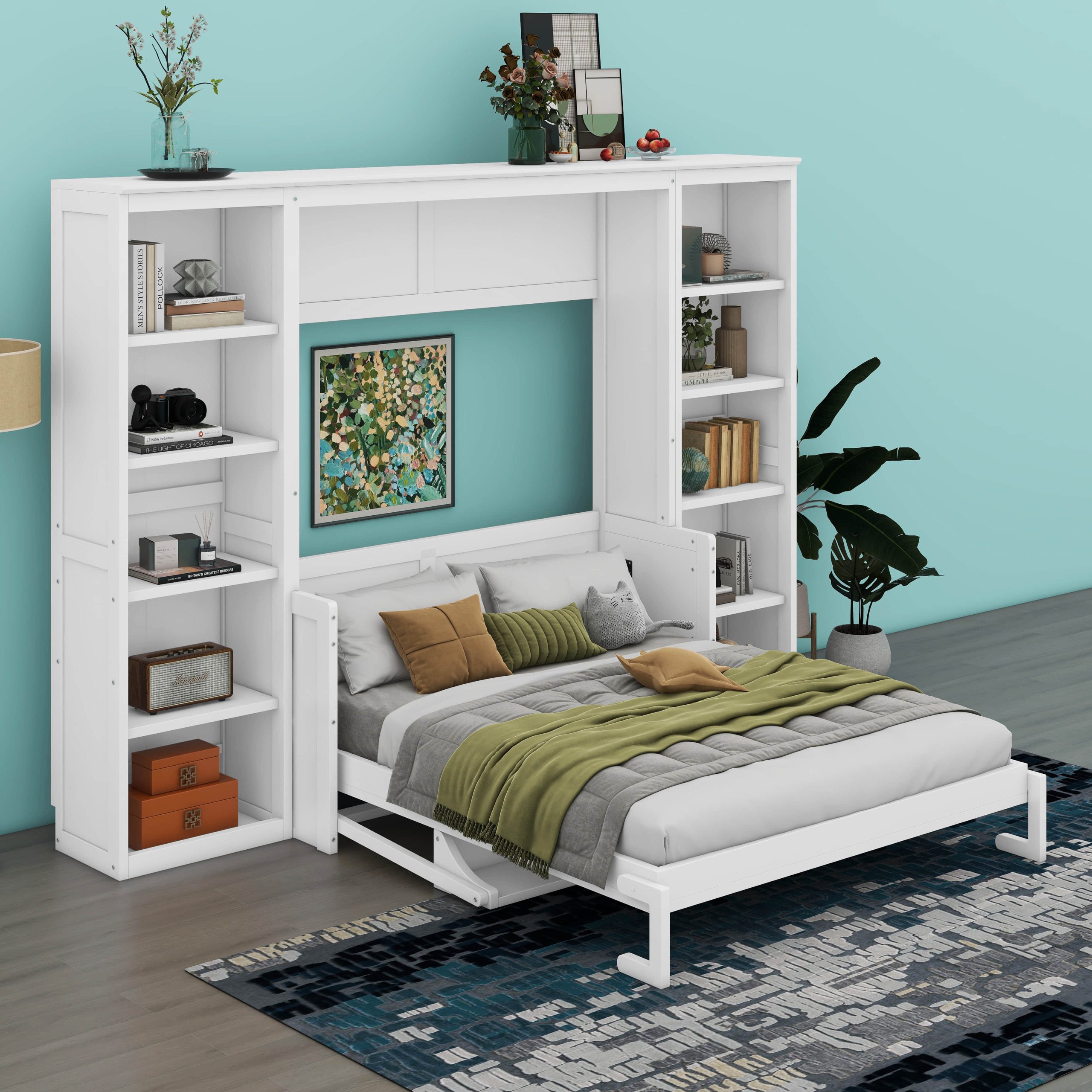 Red Barrel Studio Birchview Murphy Bed With Desk And Bookshelf, Space ... intended for Optimizing Bedroom Functionality Through Integrated Murphy Bed and Study Space