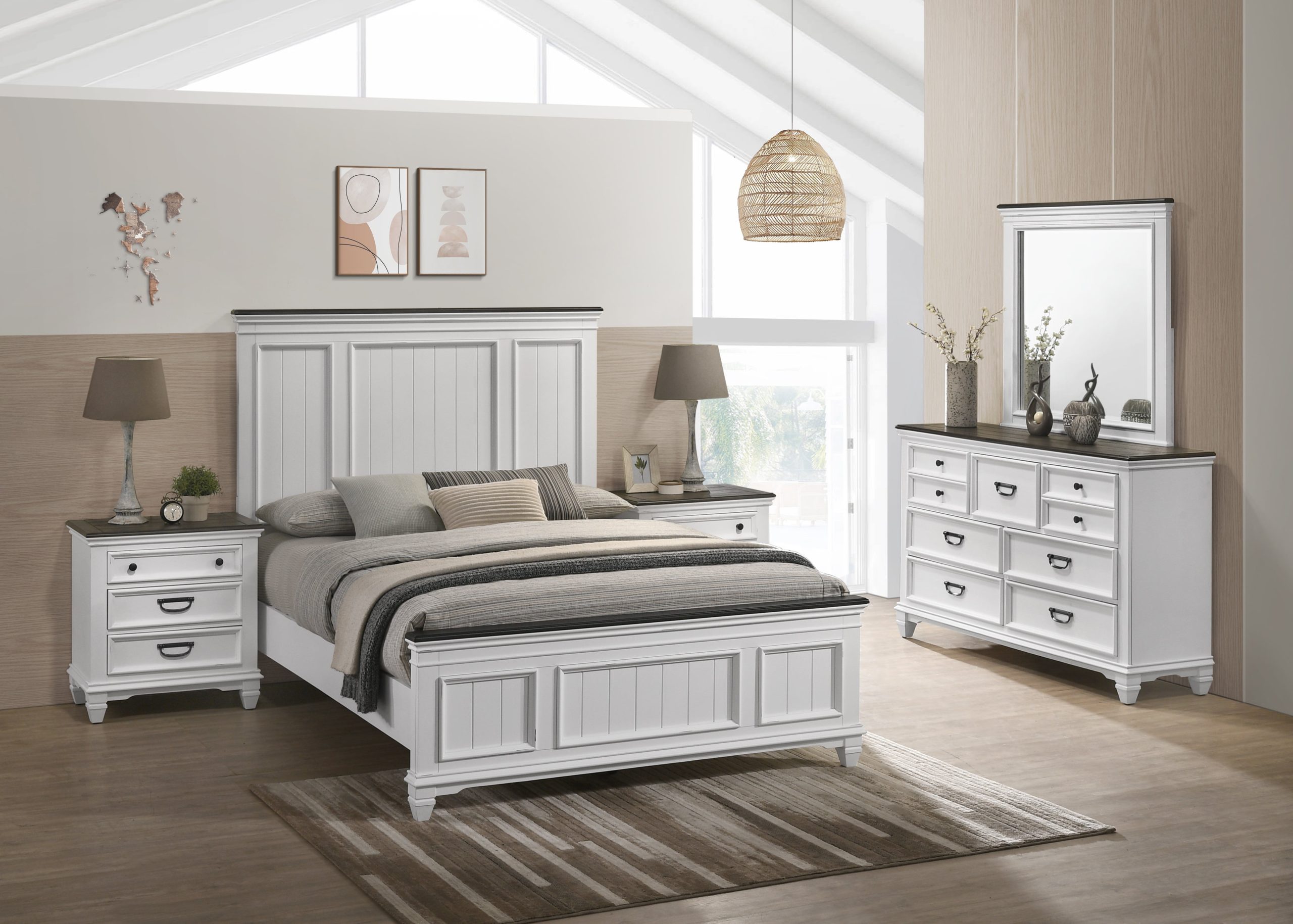 Roundhill Clelane Weathered White And Gray Finished 5-Piece Bedroom Set ... throughout Queen Bedroom Set 5 Piece