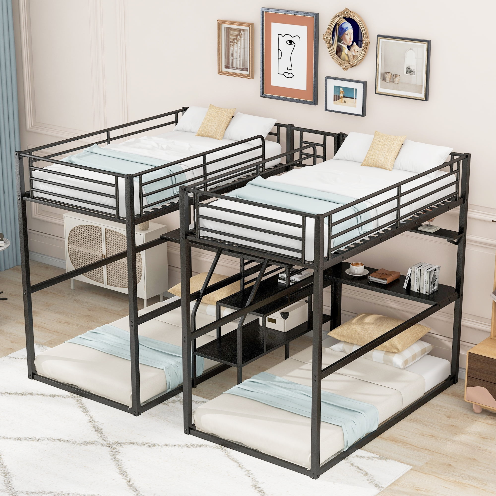 Royard Oaktree Double Twin Over Twin Metal Bunk Bed With Guardrail And ... throughout Designing Effective Study Zones Within Double Loft Bed Setups