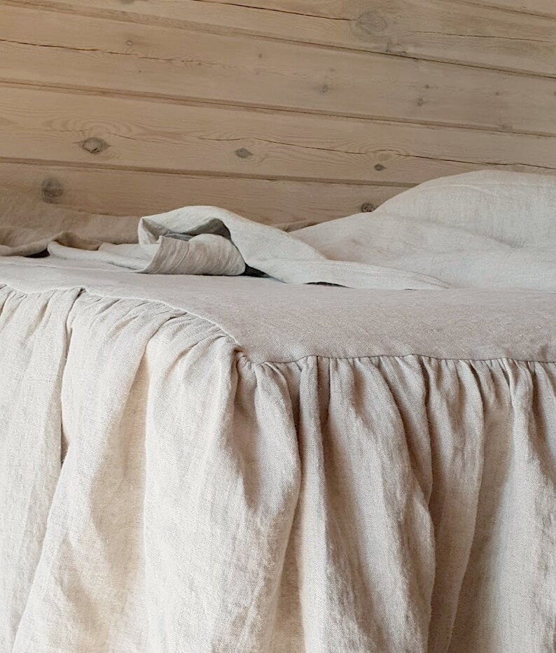 Ruffled Linen Bed Skirt Natural Dust Ruffle Shabby Chic | Etsy throughout The Complete Guide to Linen Dust Ruffle Bed Skirt Care and Maintenance