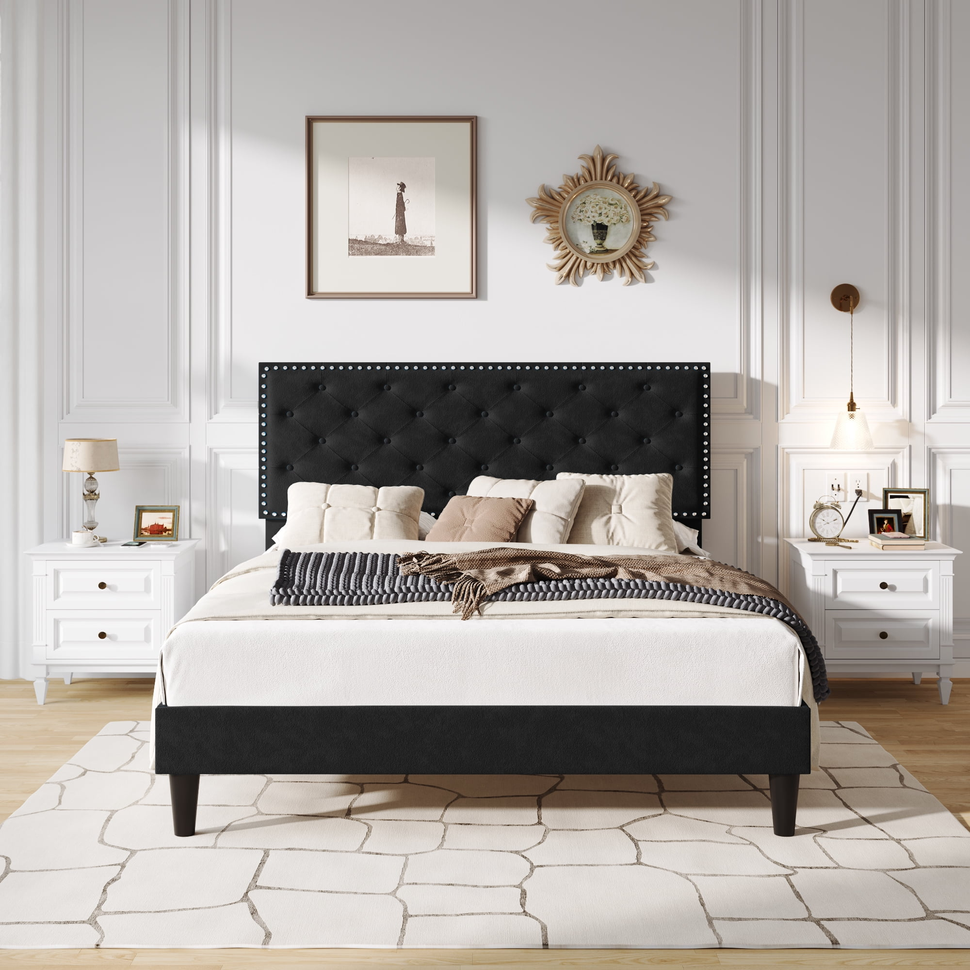 Sha Cerlin Full Size Black Upholstered Bed Frame With Adjustable ... in The Science Behind Sleep Positioning and Adjustable Bed Frames