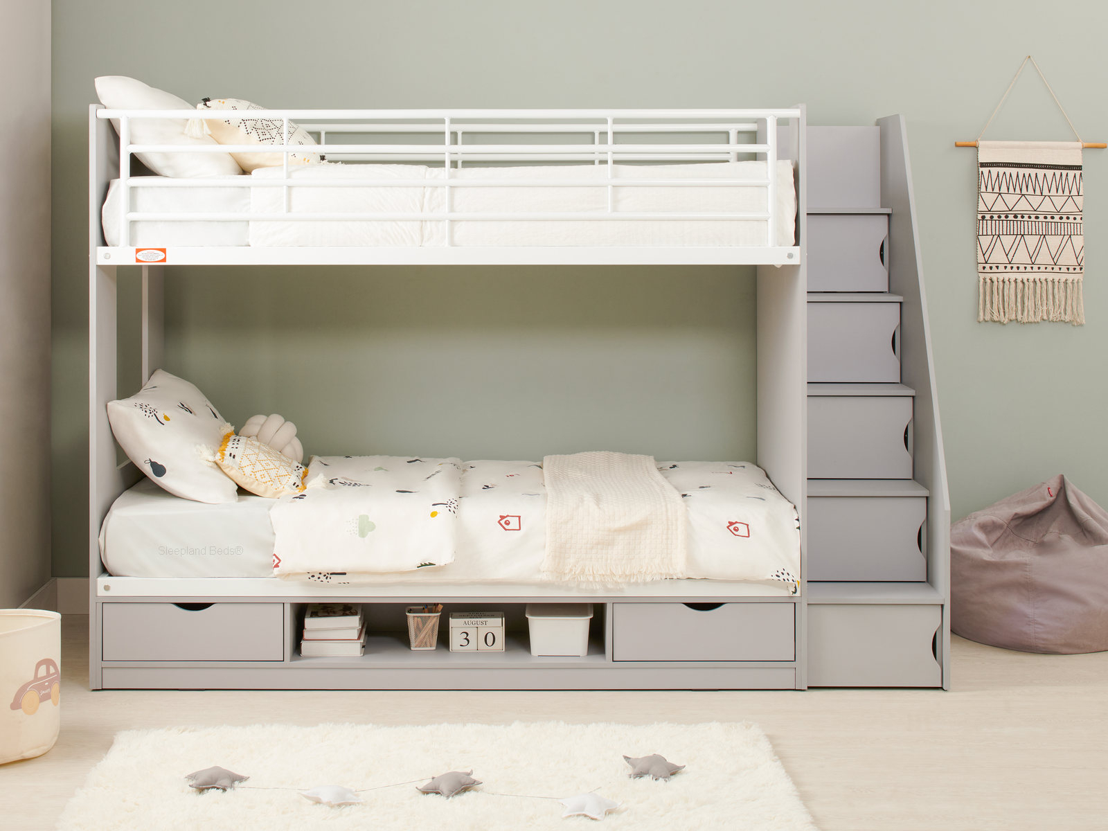Sleepland Cameo Deluxe Light Grey Bunk Bed With Stairs inside Choosing the right grey bunk bed with stairs for your child's room