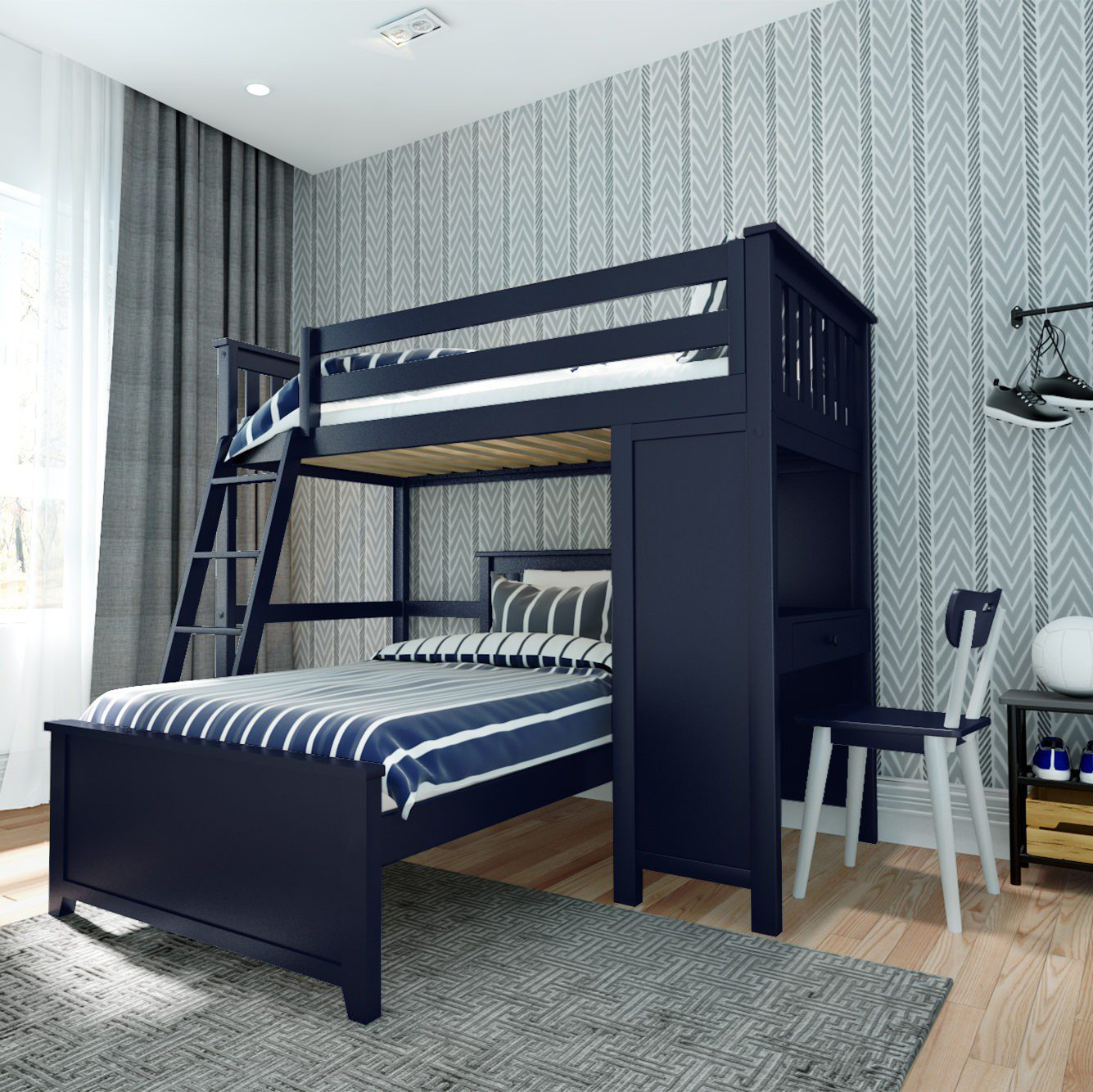 Solid Wood Twin Over Twin Loft Bed With Desk In Blue Finish inside Twin Over Twin Loft Bed