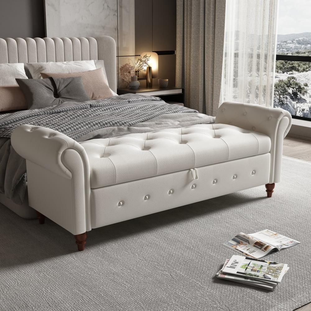 Storage Bench For Bedroom End Of Bed, Modern Fabric Upholstered Bed ... for Bench For Foot Of King Bed