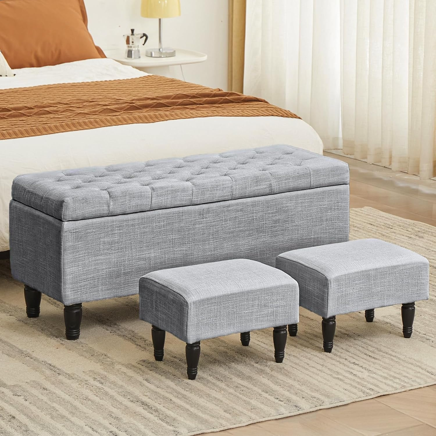 Storage Bench For Bedroom With 2 Ottoman Footrest Tufted End Of Bed ... with Storage Bench End Of Bed