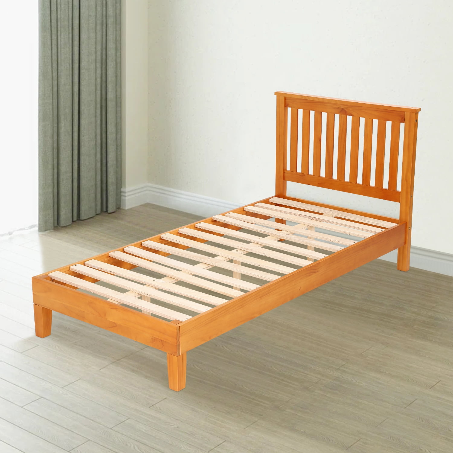 Twin Bed Frame With Headboard, Solid Wood Platform Bed Wood Slats ... with Wood Twin Bed Frame With Headboard